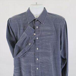 DAMAGED Nick Graham Stretch Modern‎ Fit Blue Polka Dot Large Dress Shirt